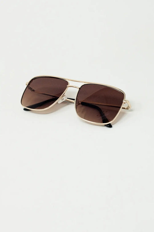 Aviator Vintage Sunglasses With Golden Rim in Tan - BROWN / ONE - Sunglasses