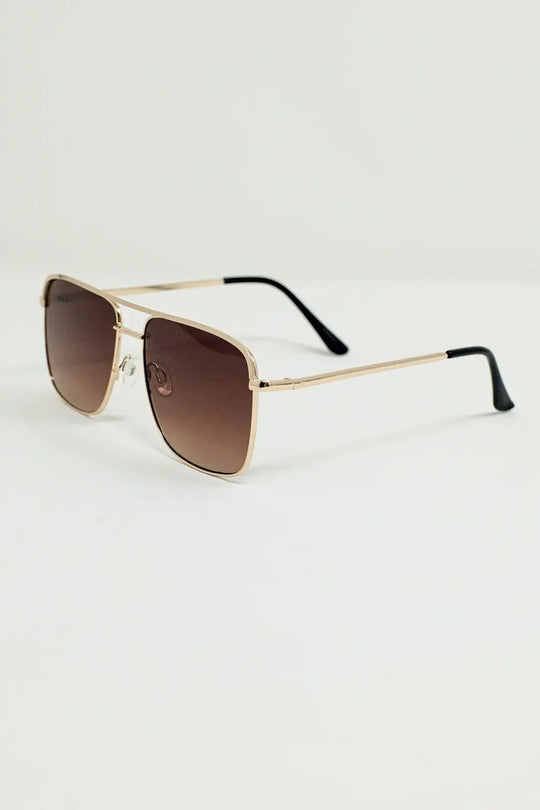 Aviator Vintage Sunglasses With Golden Rim in Tan - BROWN / ONE - Sunglasses