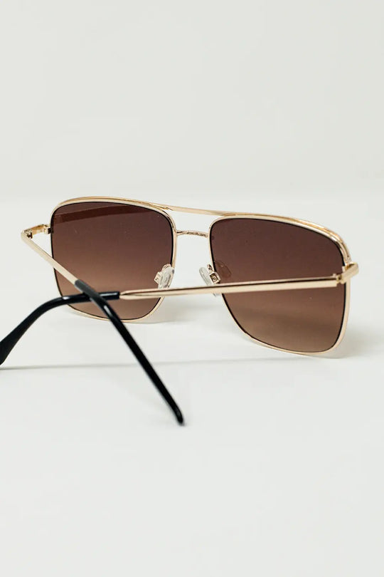 Aviator Vintage Sunglasses With Golden Rim in Tan - BROWN / ONE - Sunglasses