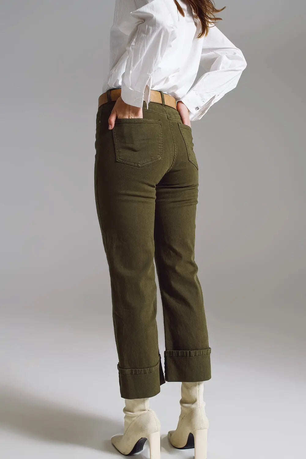 Straight Leg Jeans with Cropped Hem in dark Green - Colored Jeans