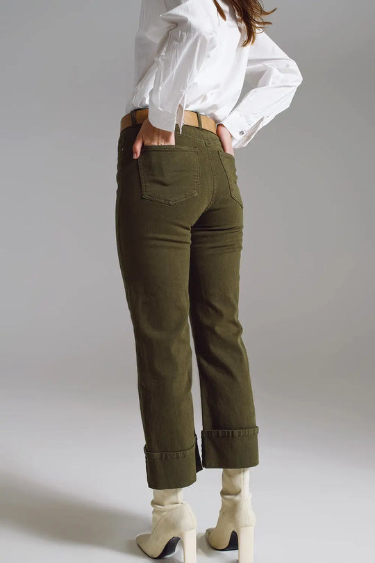 Straight Leg Jeans with Cropped Hem in dark Green - Colored Jeans