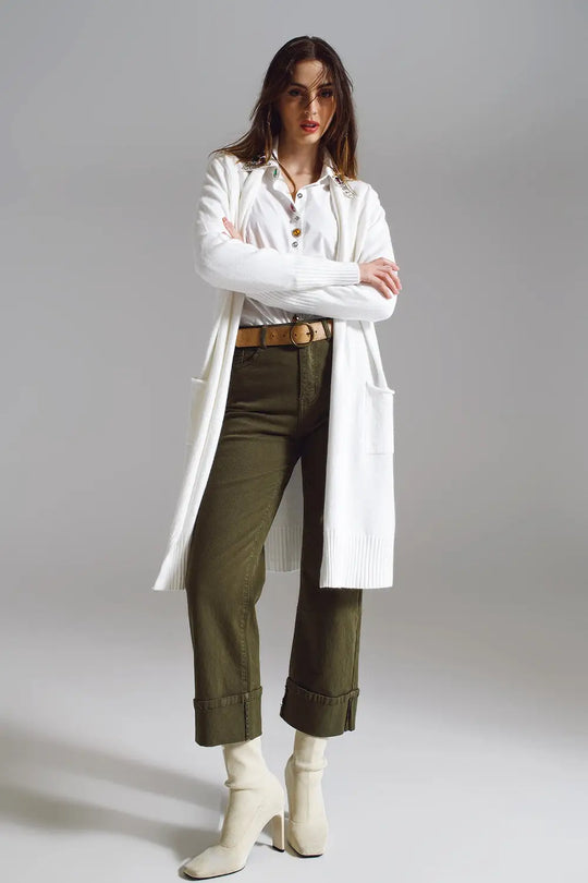Straight Leg Jeans with Cropped Hem in dark Green - Colored Jeans