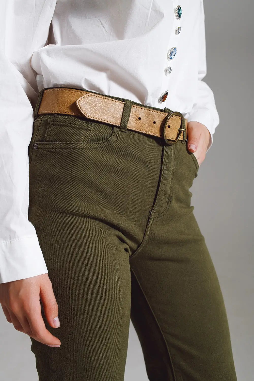 Straight Leg Jeans with Cropped Hem in dark Green - Colored Jeans