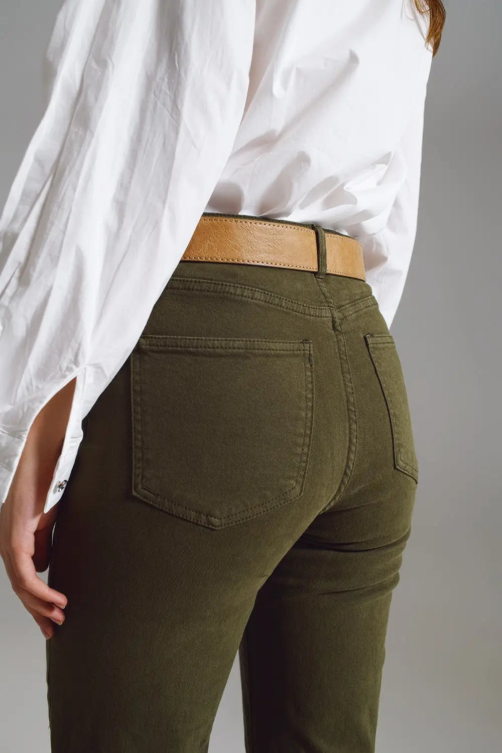 Straight Leg Jeans with Cropped Hem in dark Green - Colored Jeans