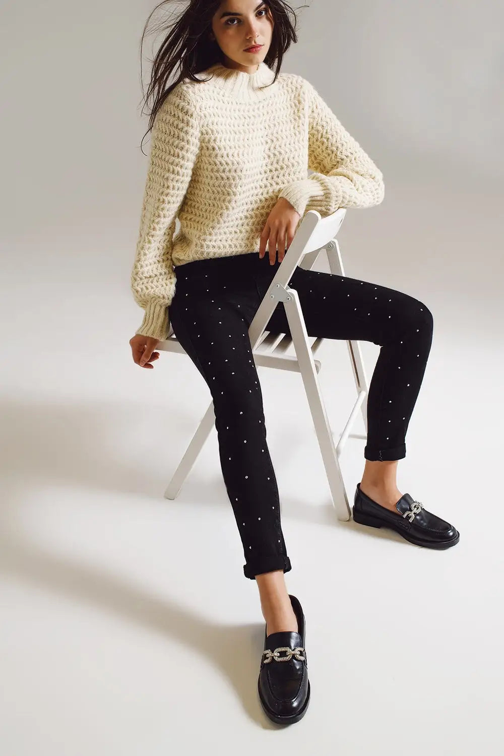 Skinny Jeans With Embellished Strass All Over In Black - Colored Jeans