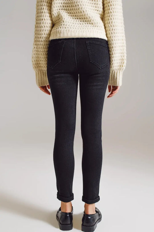 Skinny Jeans With Embellished Strass All Over In Black - Colored Jeans