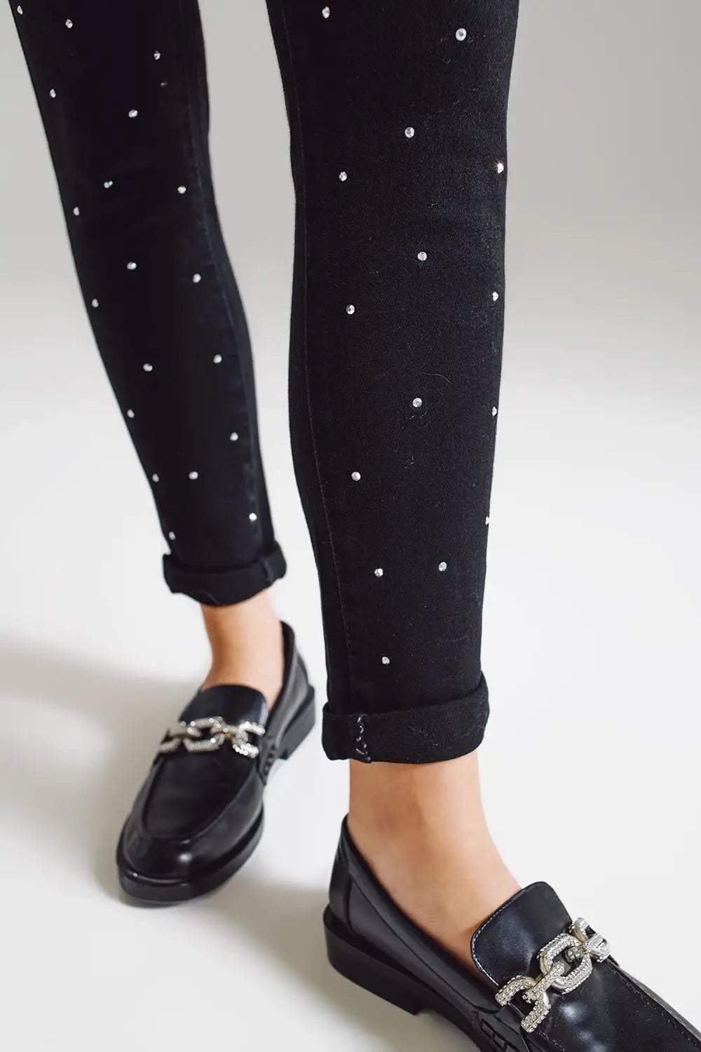 Skinny Jeans With Embellished Strass All Over In Black - Colored Jeans