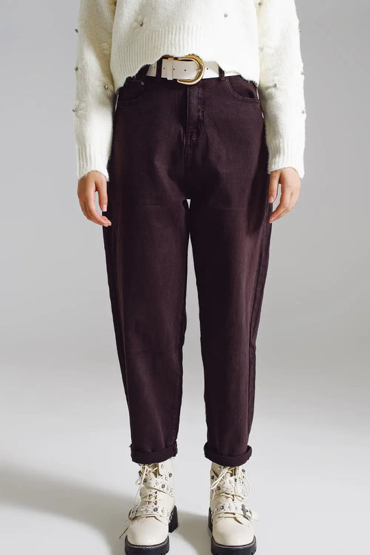 Brown relaxed pants with pocket detail at the waist - Colored Jeans