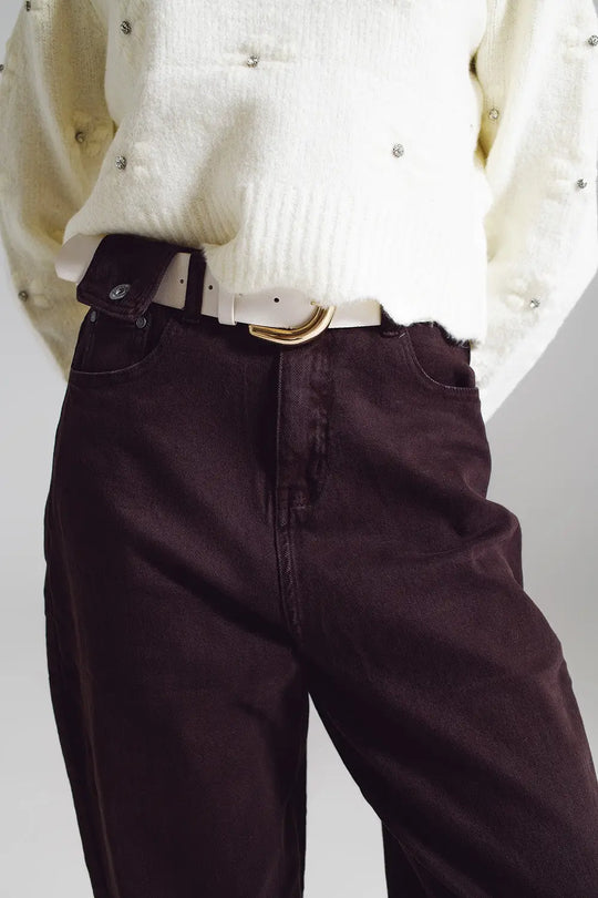 Brown relaxed pants with pocket detail at the waist - Colored Jeans
