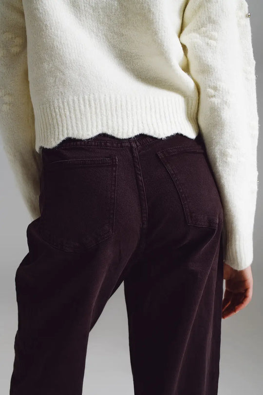 Brown relaxed pants with pocket detail at the waist - Colored Jeans