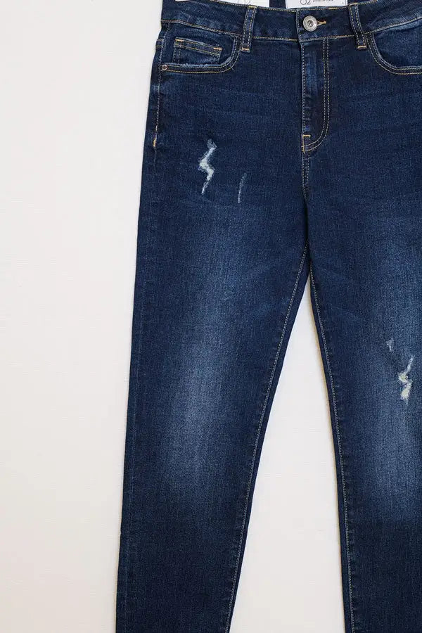 Distressed Dark Wash super Skinny Jeans In Stretch Denim