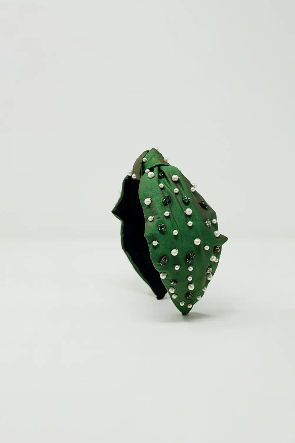 Embellished Headband With White And Green Jewells With Knot in The Middle - GREEN