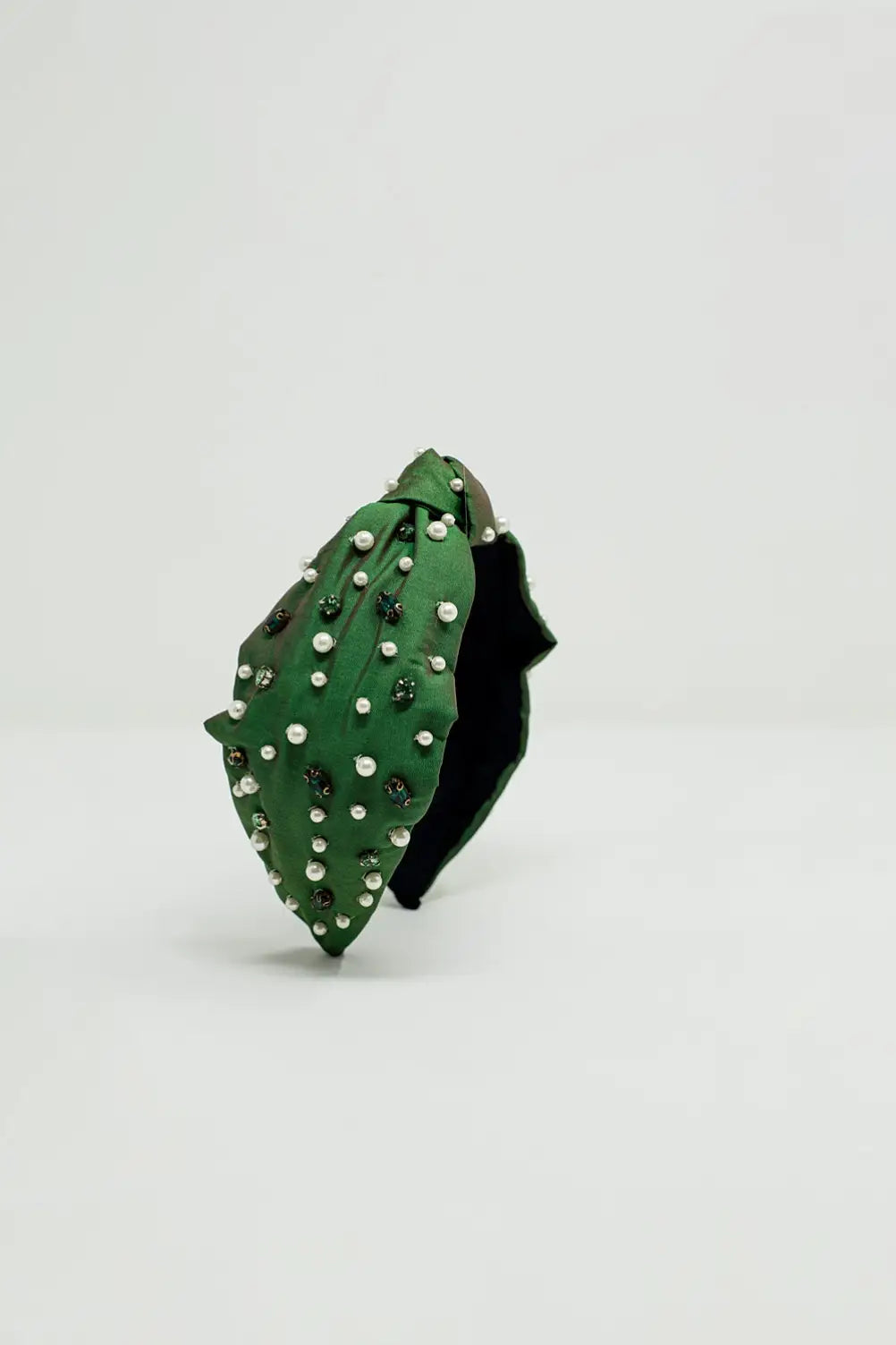 Embellished Headband With White And Green Jewells With Knot in The Middle - GREEN