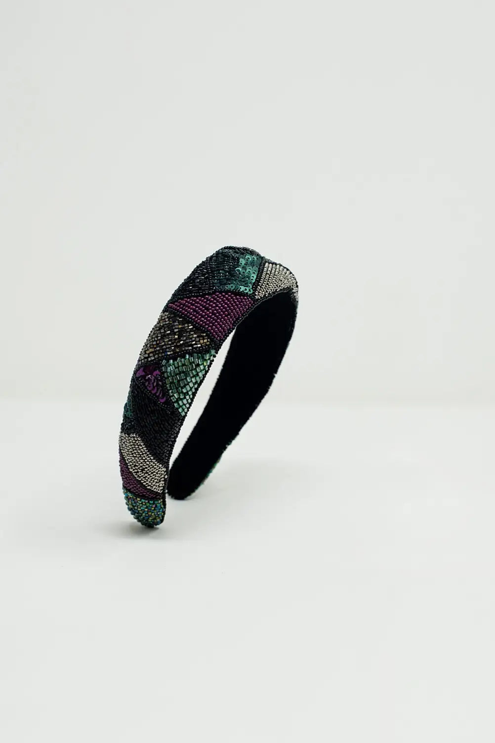 Thick Embroidered Headband in Cool Colors - BLACK