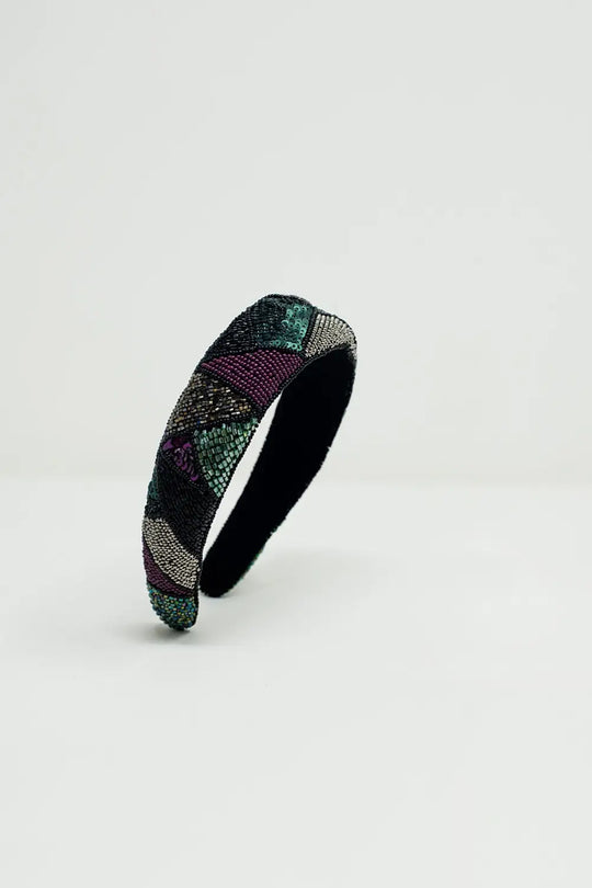 Thick Embroidered Headband in Cool Colors - BLACK
