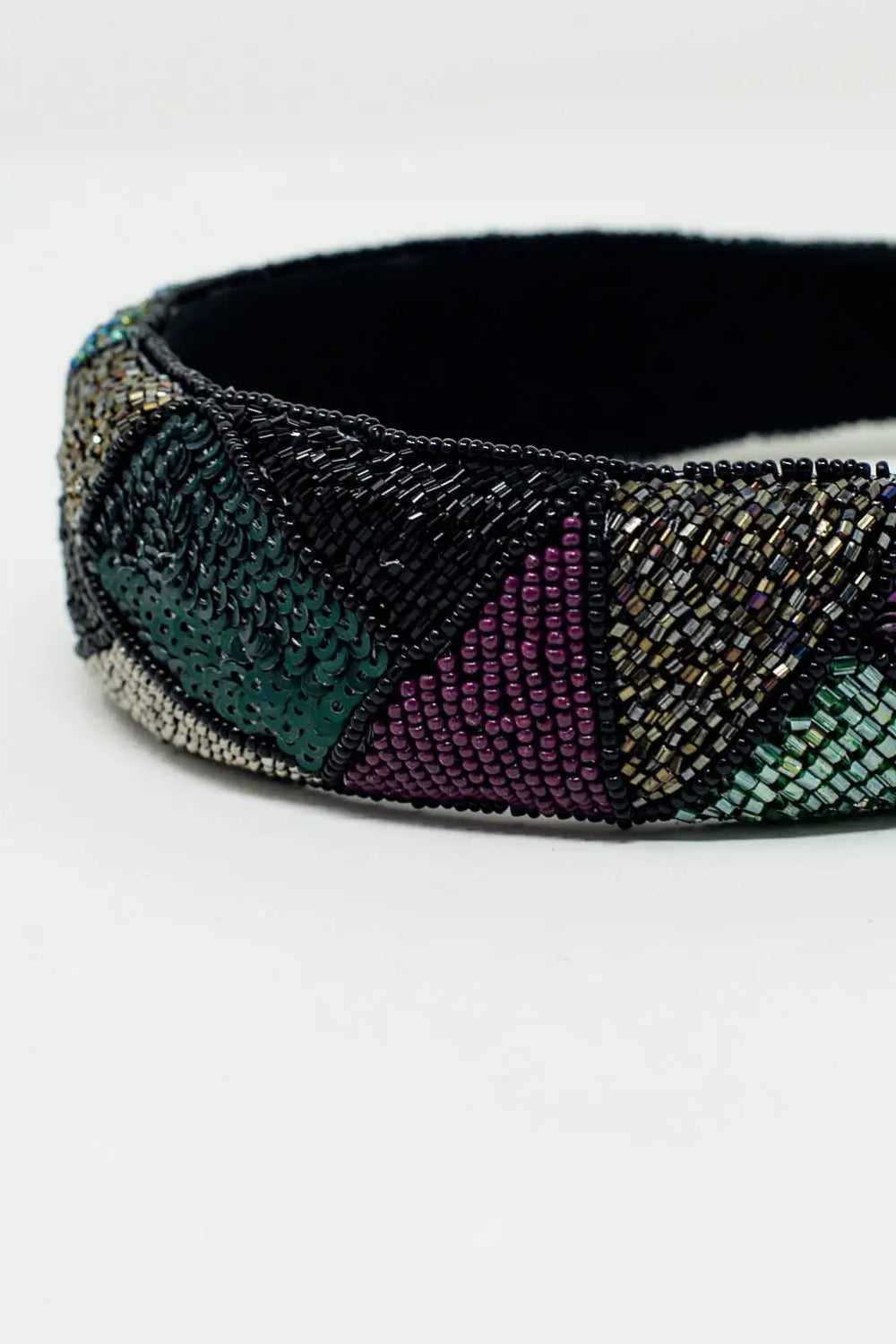 Thick Embroidered Headband in Cool Colors - BLACK