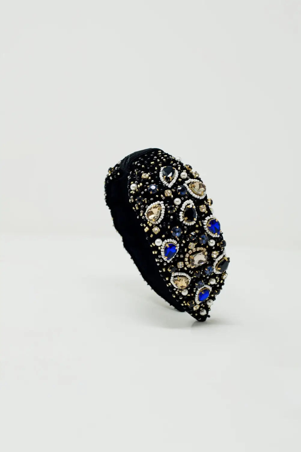 Black Headband with Big and Small Embroidered Jewells - BLACK