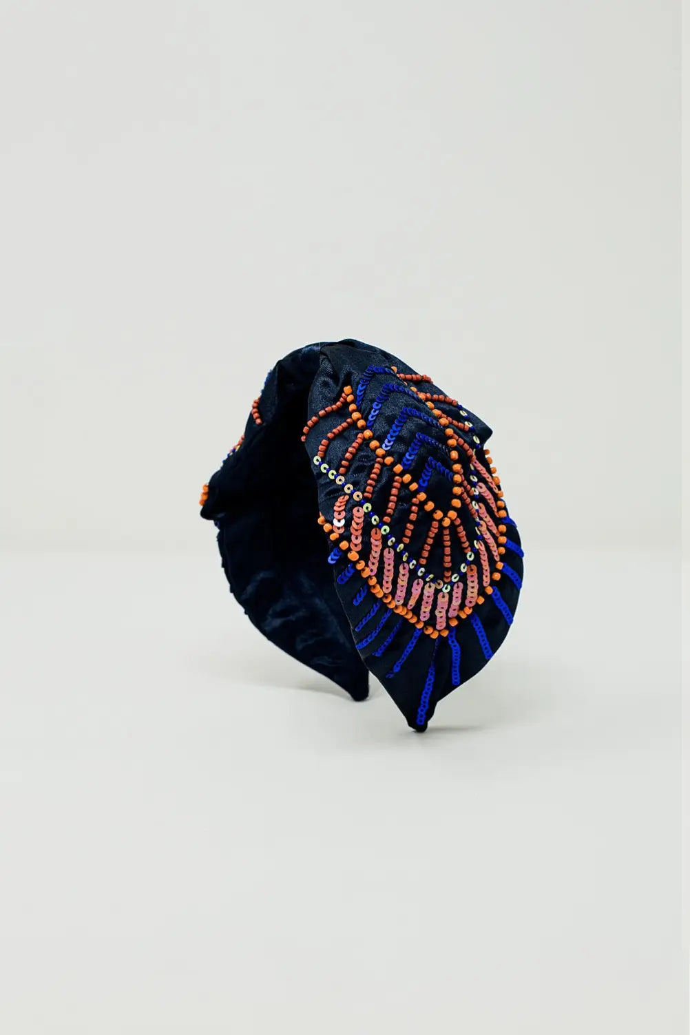Navy blue headband with sequin and rhinestone embellishments - BLUE