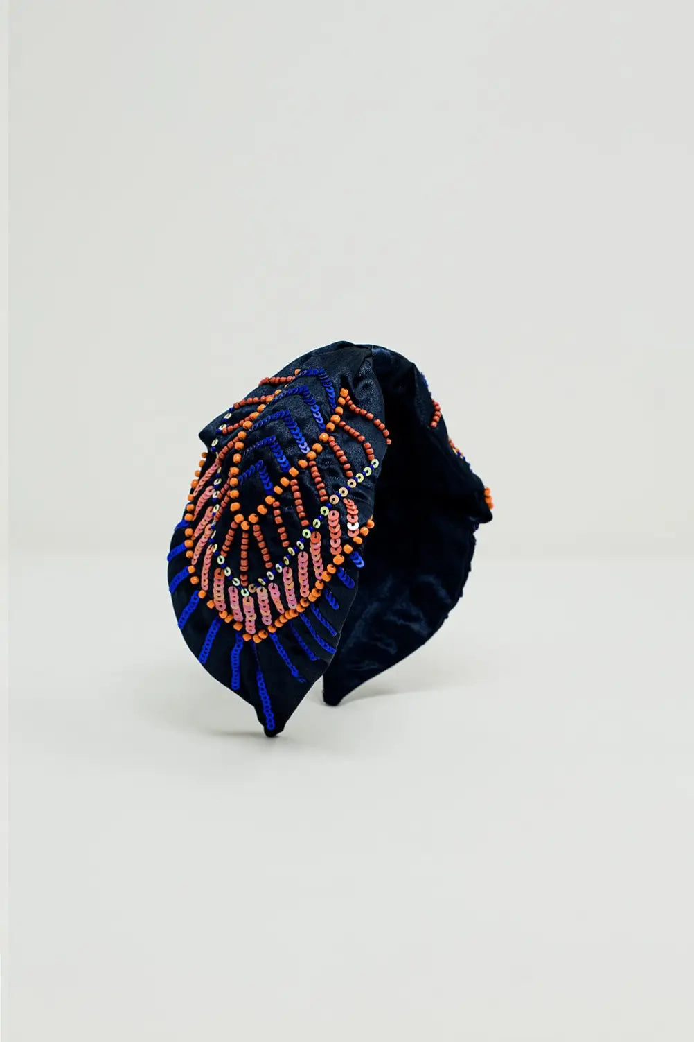 Navy blue headband with sequin and rhinestone embellishments - BLUE