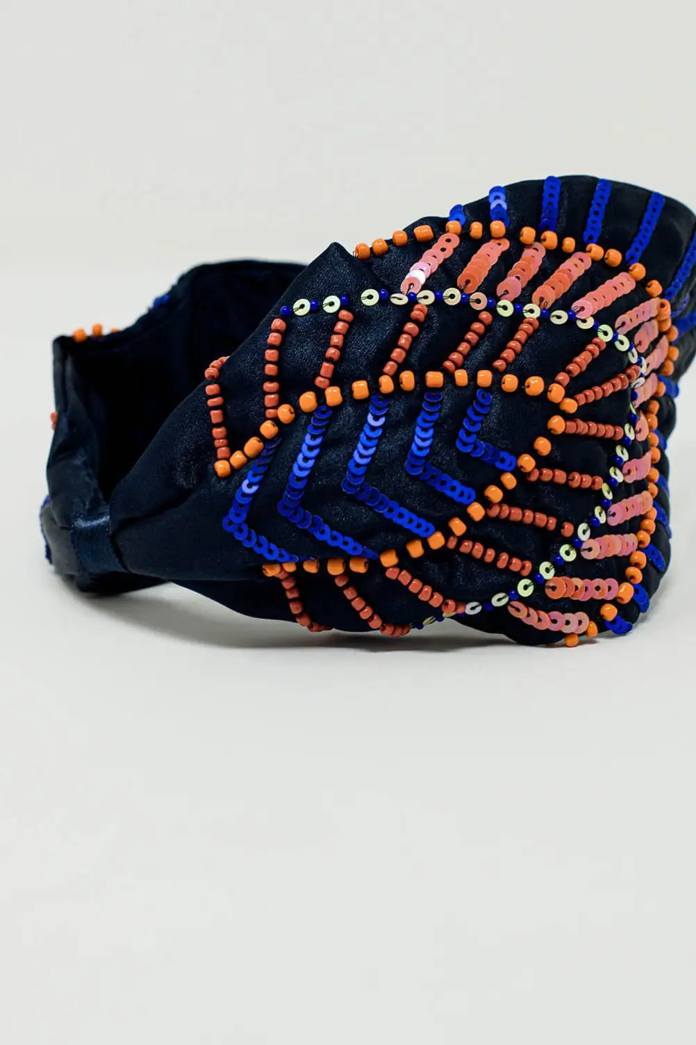 Navy blue headband with sequin and rhinestone embellishments - BLUE