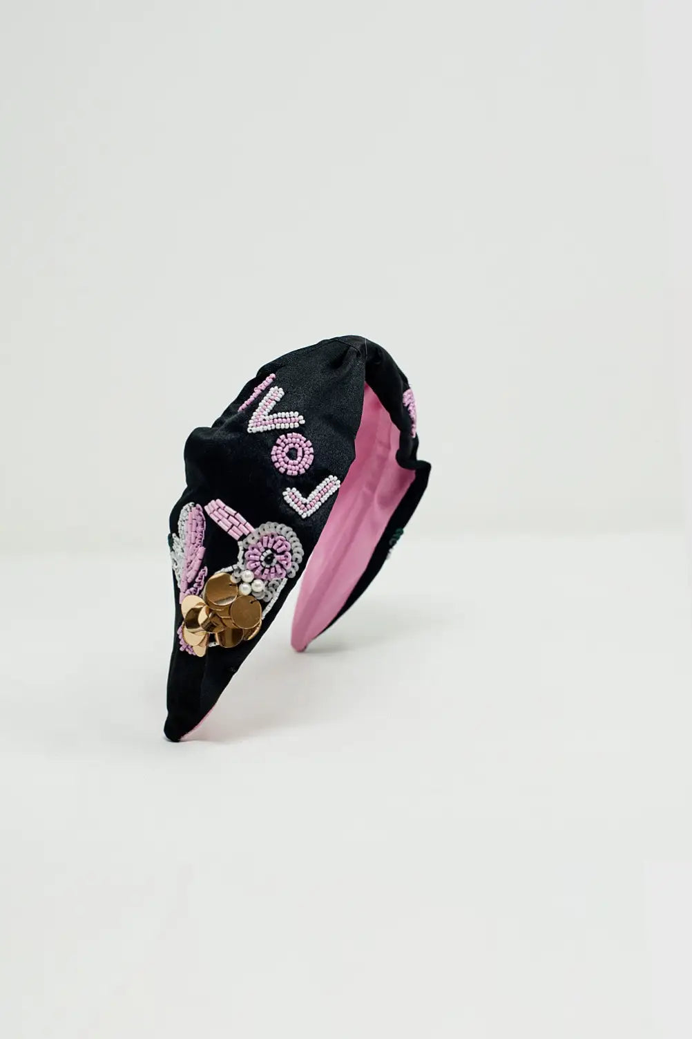 Black Headband With Embroidered Bird - BLACK