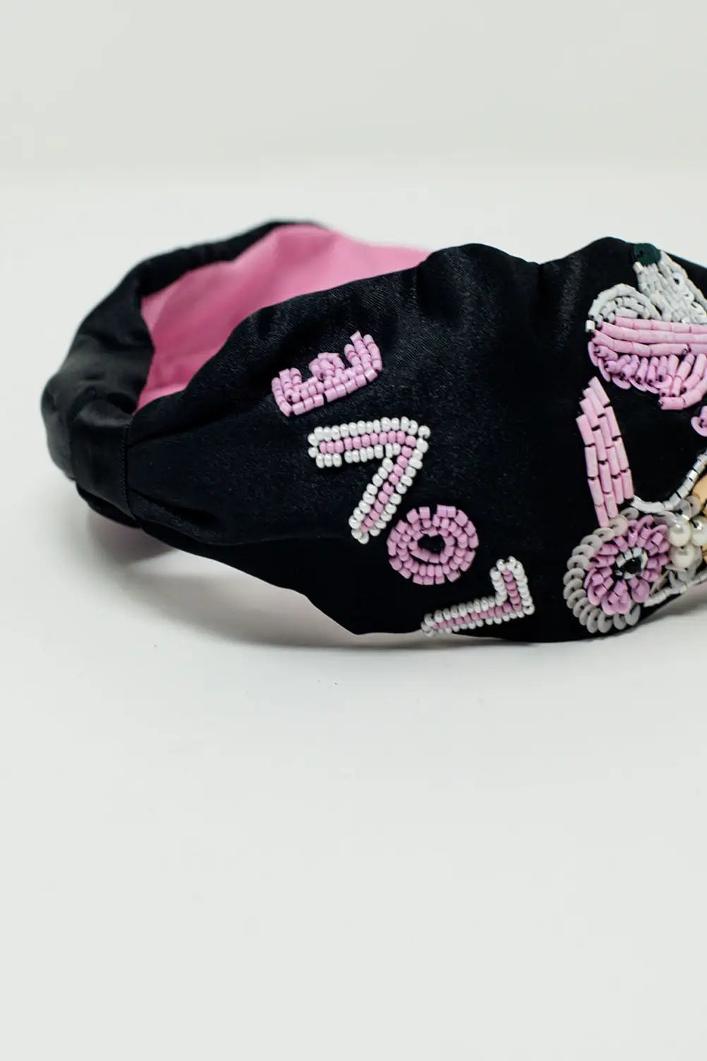 Black Headband With Embroidered Bird - BLACK