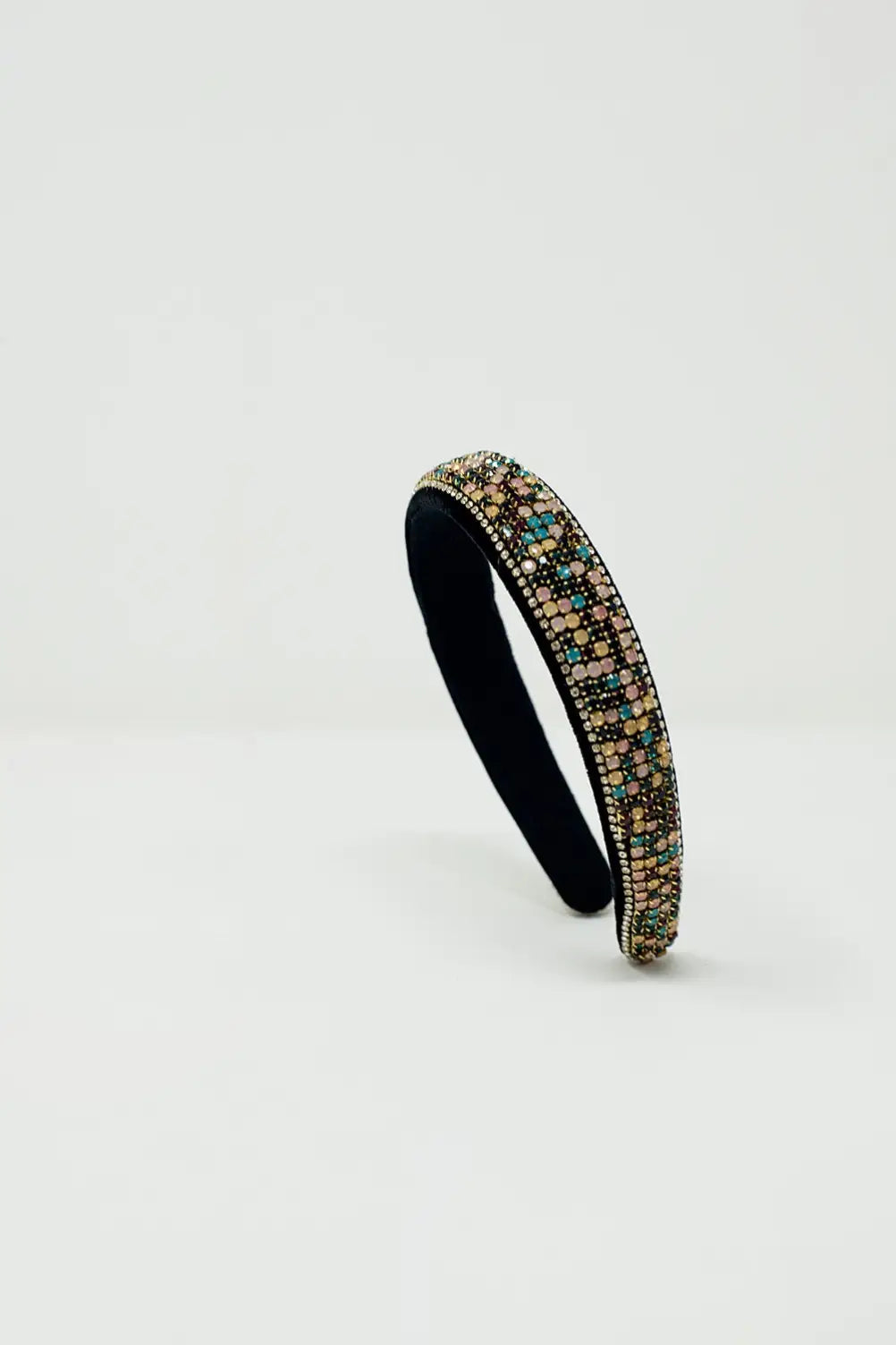 Velvet headband with rhinestone embellishments - BLACK