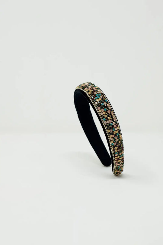Velvet headband with rhinestone embellishments - BLACK