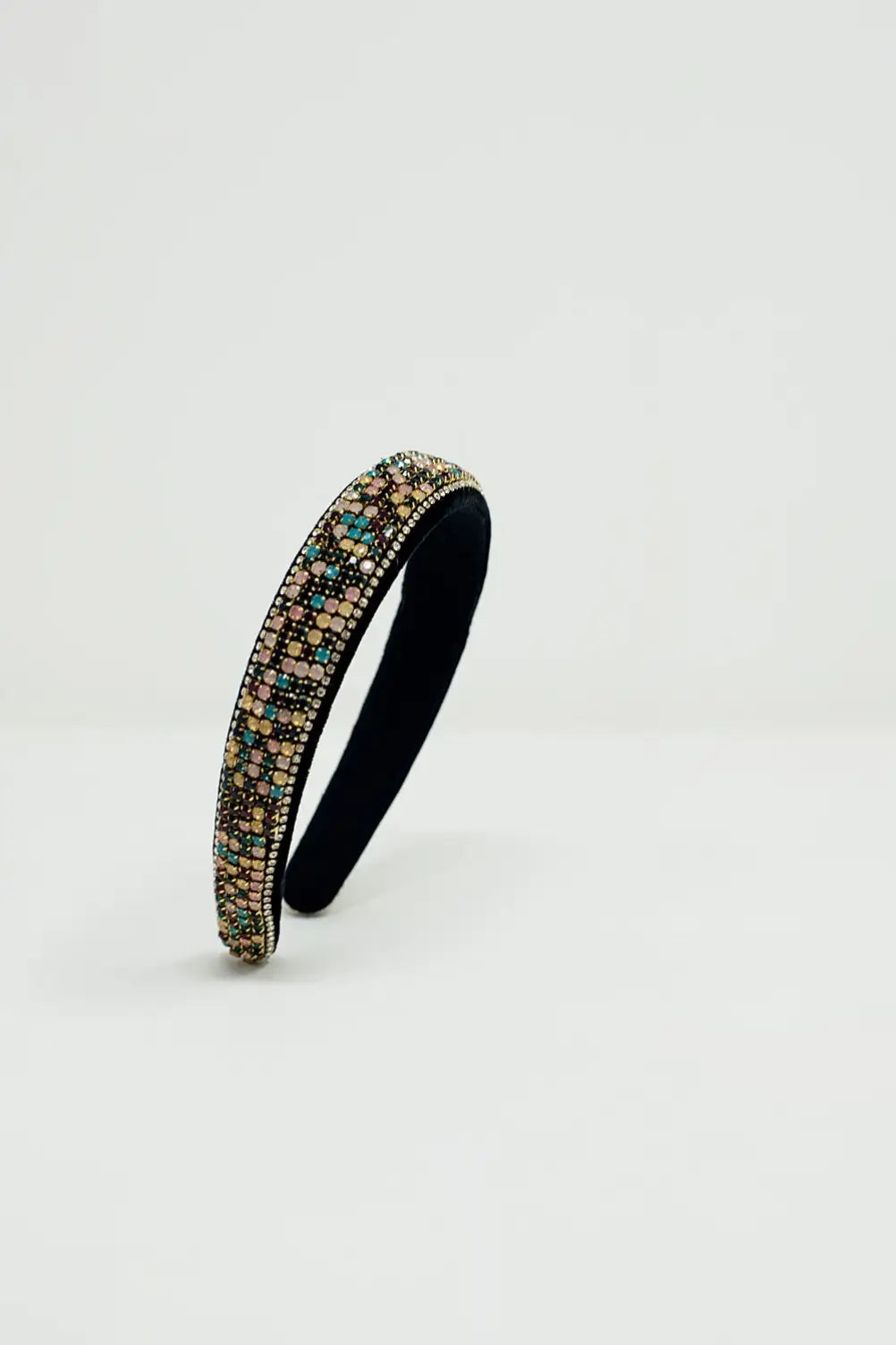 Velvet headband with rhinestone embellishments - BLACK