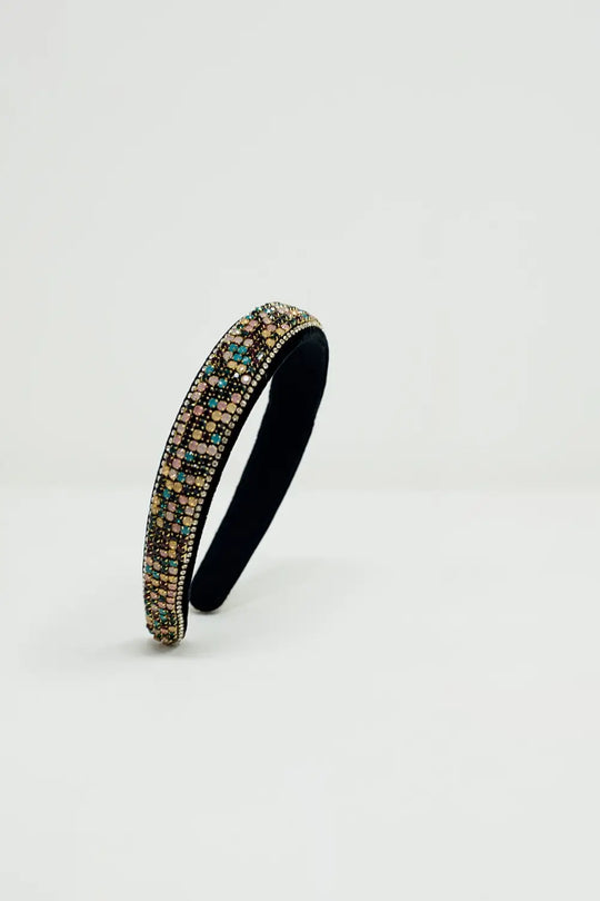 Velvet headband with rhinestone embellishments - BLACK
