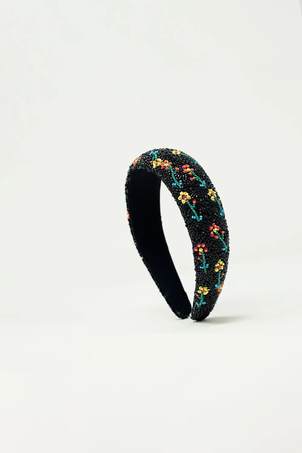 Black headband with bead embellishments - BLACK