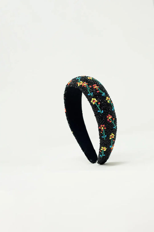 Black headband with bead embellishments - BLACK