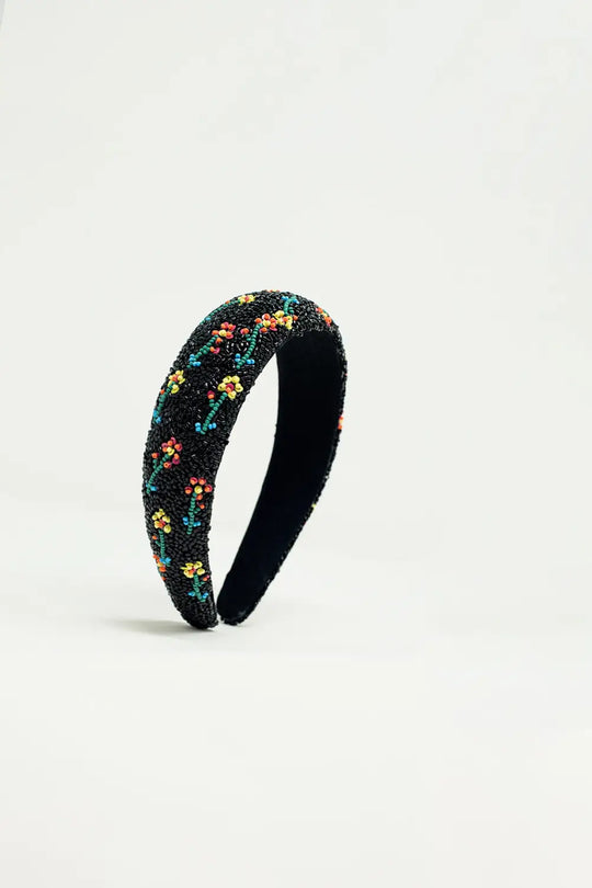 Black headband with bead embellishments - BLACK
