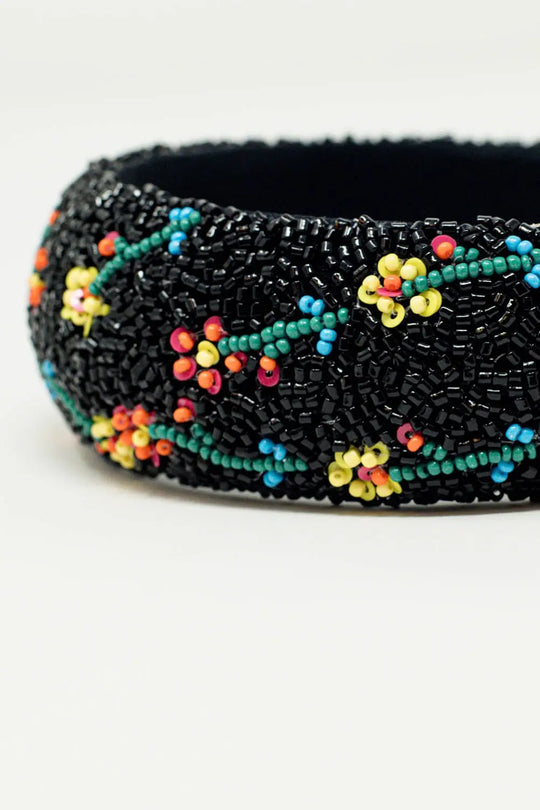 Black headband with bead embellishments - BLACK