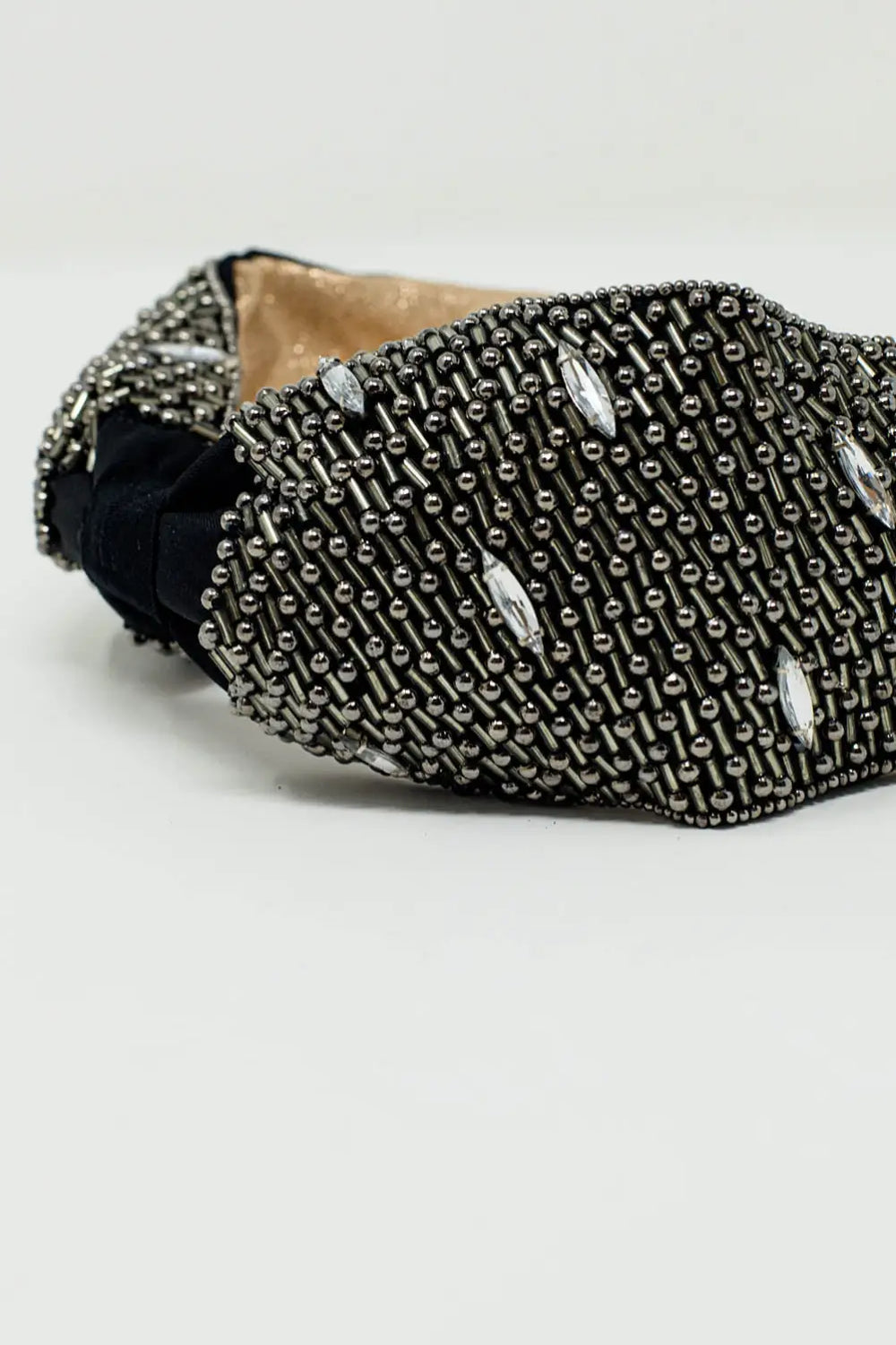 Headband with metal bead decorations and crystal ornaments - GRAY