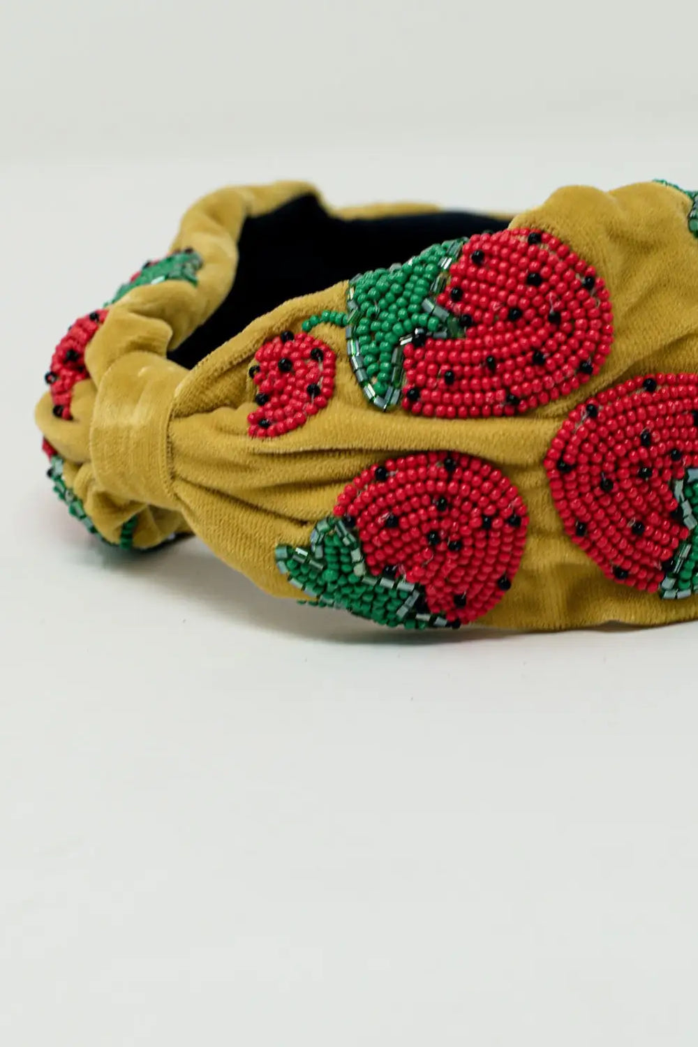 Velvet headband with strawberry-shaped bead embellishments - YELLOW