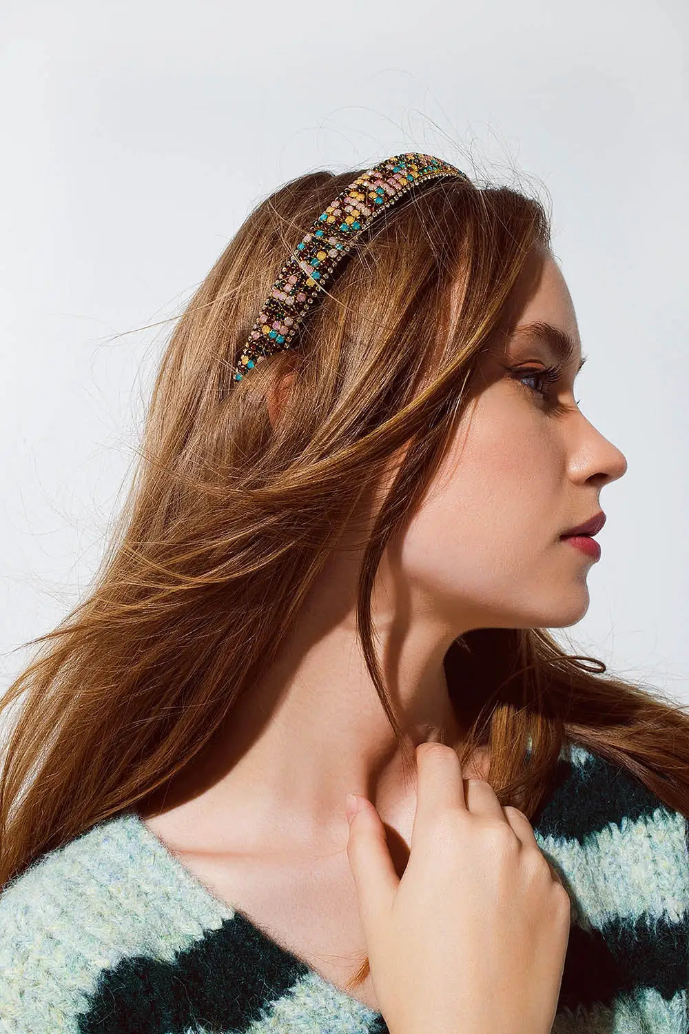 Velvet headband with rhinestone embellishments - BLACK