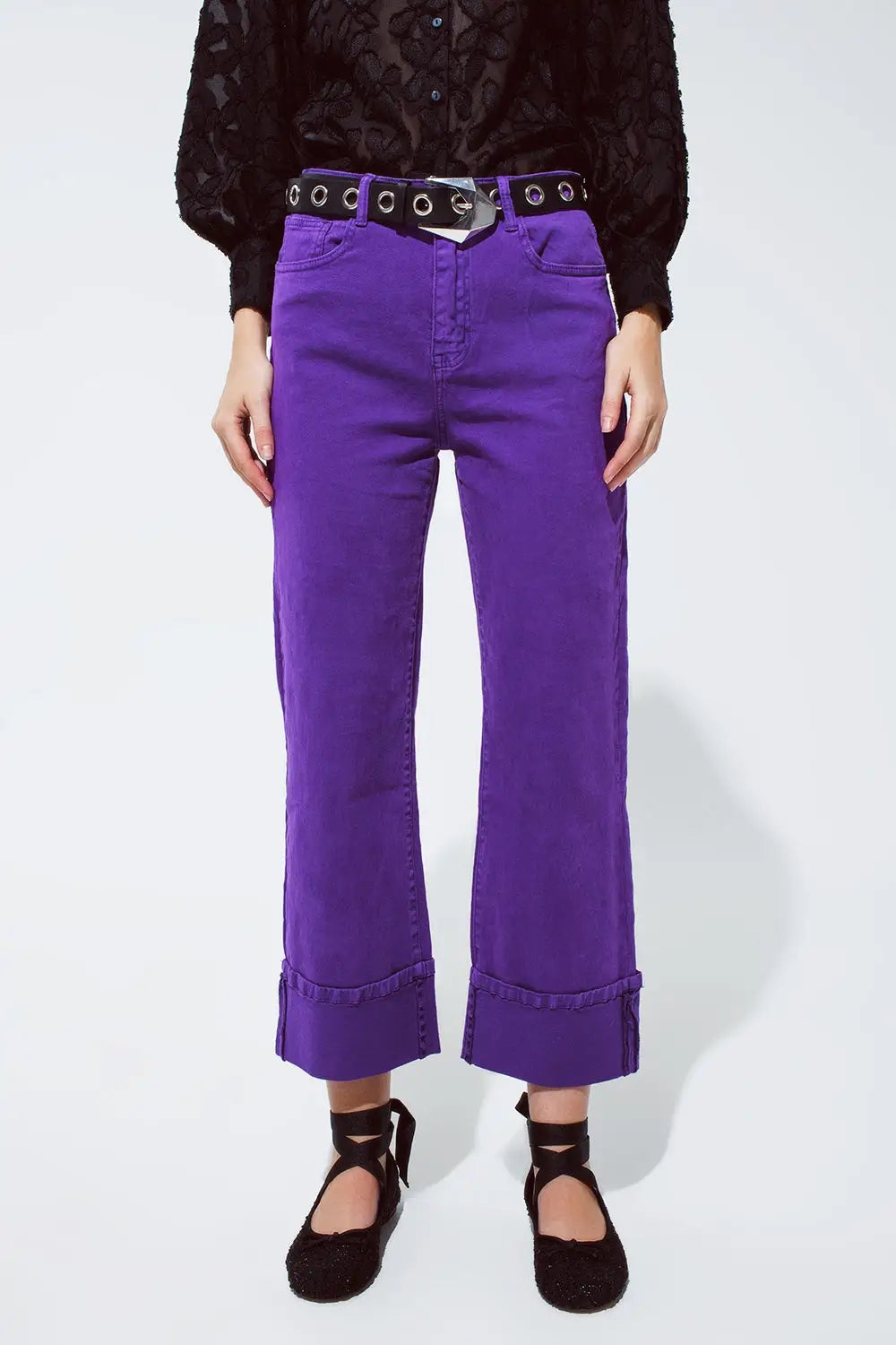 Straight Leg Jeans with Cropped Hem in purple - Colored Jeans