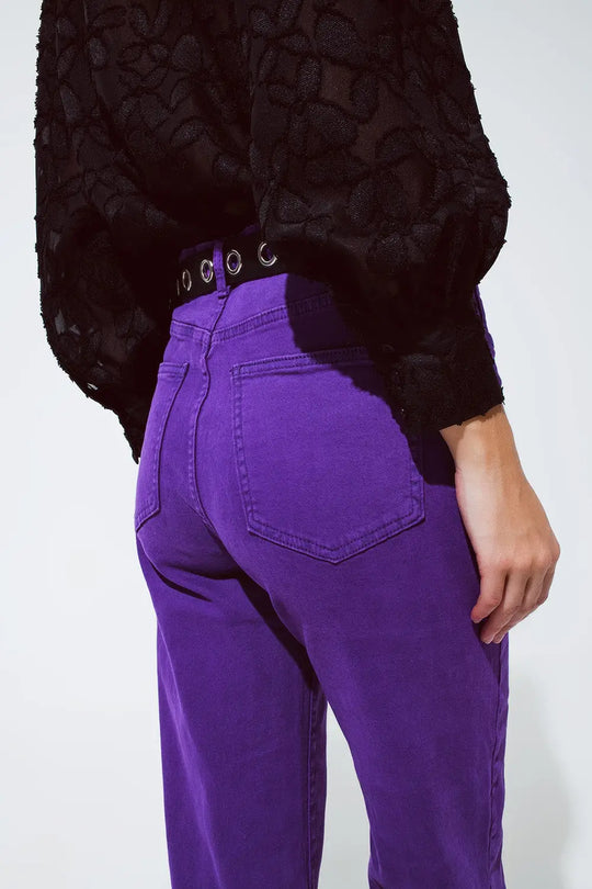 Straight Leg Jeans with Cropped Hem in purple - Colored Jeans
