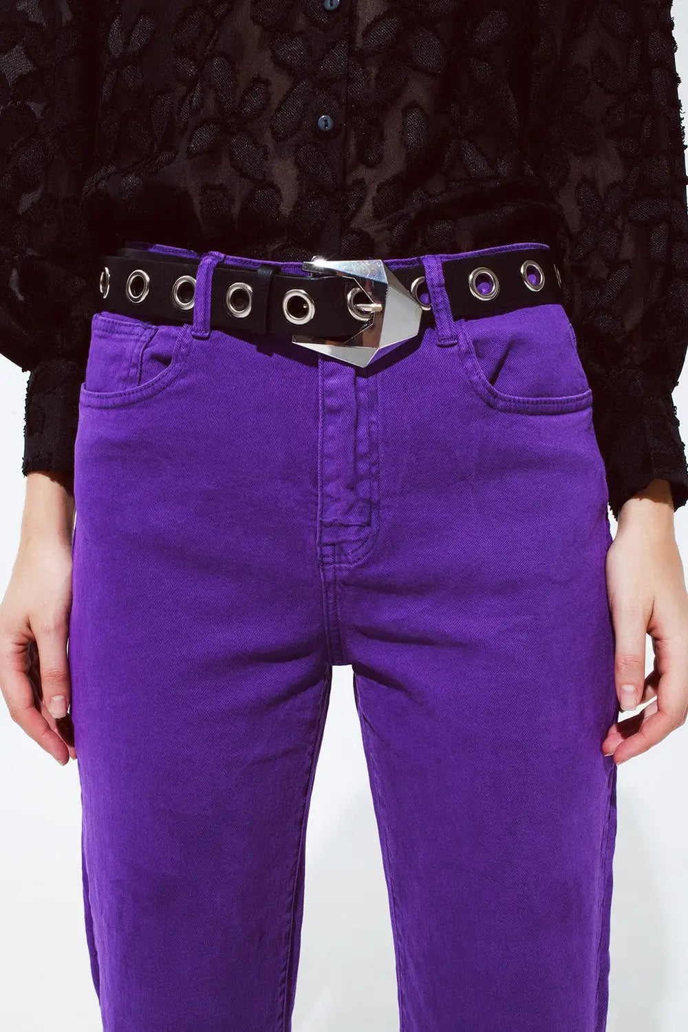 Straight Leg Jeans with Cropped Hem in purple - Colored Jeans