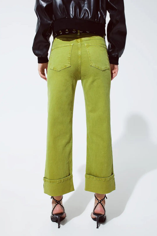 Straight Leg Jeans with Cropped Hem in olive green - Colored Jeans