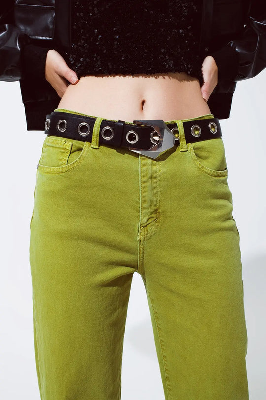 Straight Leg Jeans with Cropped Hem in olive green - Colored Jeans