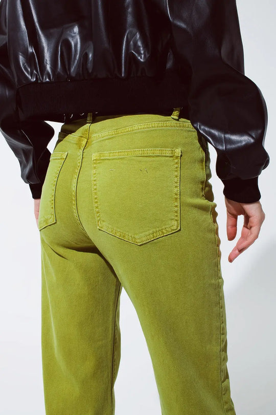 Straight Leg Jeans with Cropped Hem in olive green - Colored Jeans