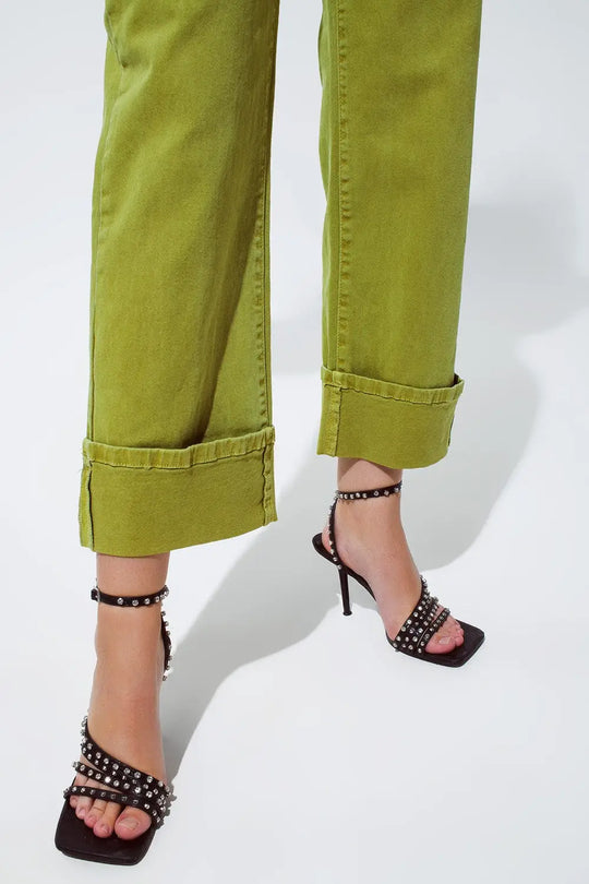 Straight Leg Jeans with Cropped Hem in olive green - Colored Jeans