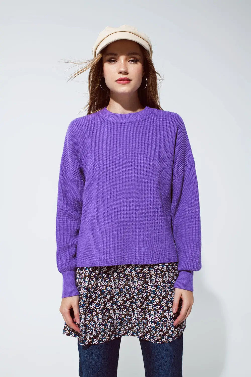 purple chunky knitted relaxed Jumper - Sweaters