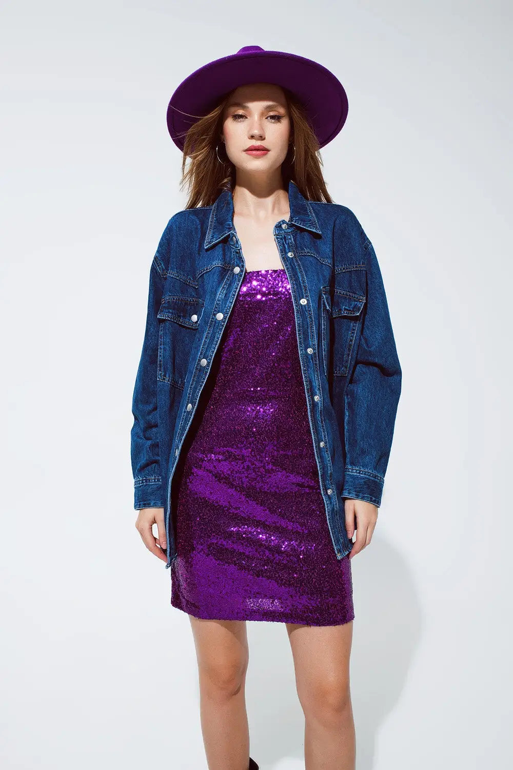 Denim Oversized Cargo Shirt Jacket with pockets - BLUE / ONE - Jackets Shirts