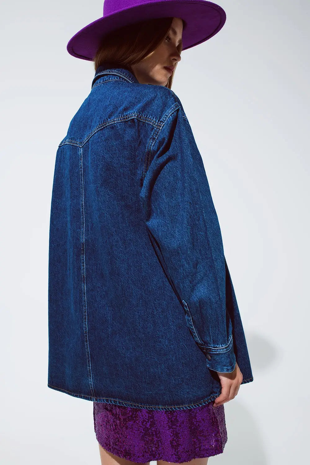 Denim Oversized Cargo Shirt Jacket with pockets - BLUE / ONE - Jackets Shirts