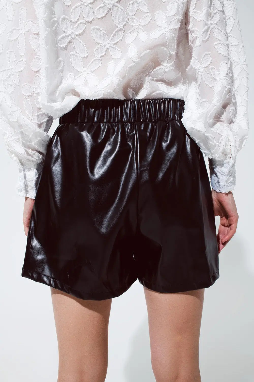 Black faux leather shorts - Pants