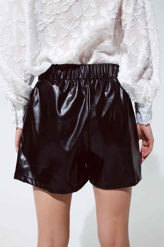 Black faux leather shorts - Pants