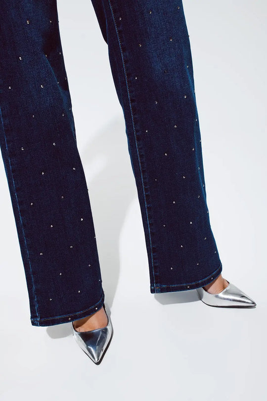 Straight Leg Jeans with strass detail in Blue